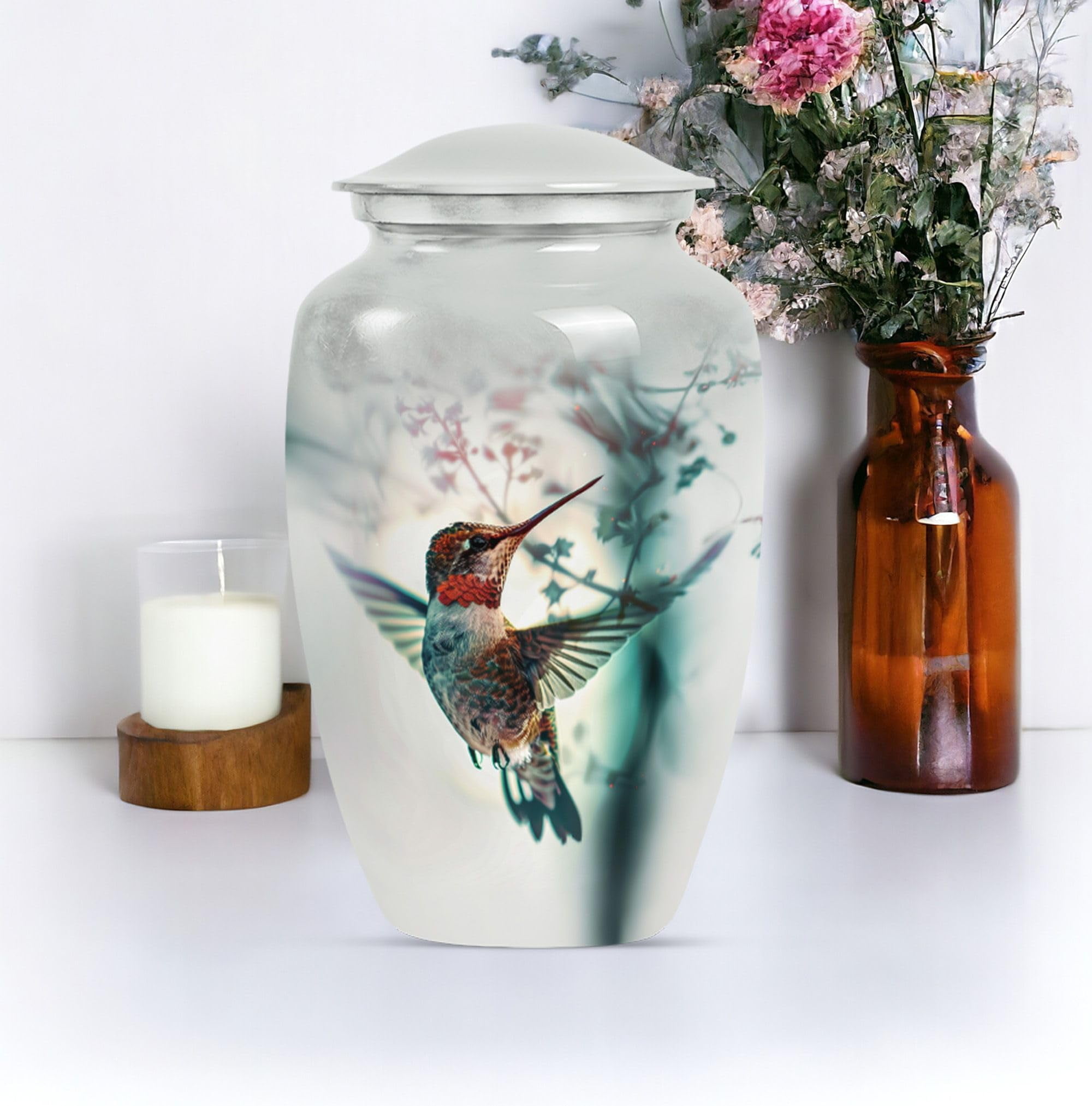 SUBSH Hummingbird Urn, Combo of 2 (10 Inch Urn & Keepsake Urn), White Urn for Ashes, Pet Urn for Ashes, Cremation Urns for Ashes, Urns for Human Ashes, Urns for Ashes Adult Male, Urn for Ashes