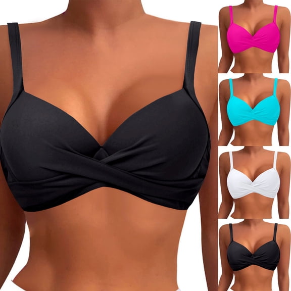 Women Underwire Bikini Top - Push Up Swimsuit Top Bra Padded Bathing Suit 2026 Front Design Swimwear Blue, Size XL