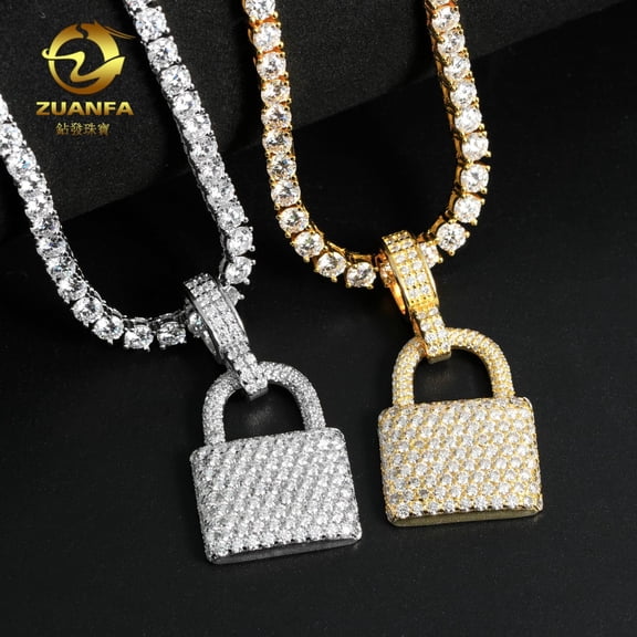 Lock Pendant, S925 Silver with D-Color VVS Moissanite, Trendy Hip-Hop Pendant Necklace, Faster Than a Diamond Tester