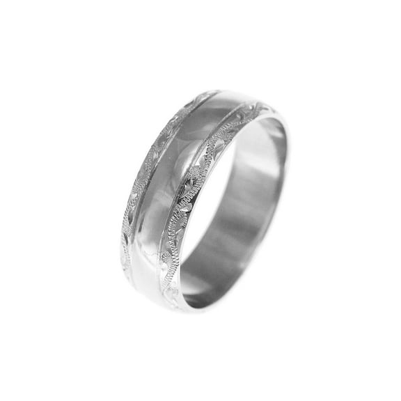 14K solid white gold high polish custom hand engraved Hawaiian scroll 6mm ring size 3