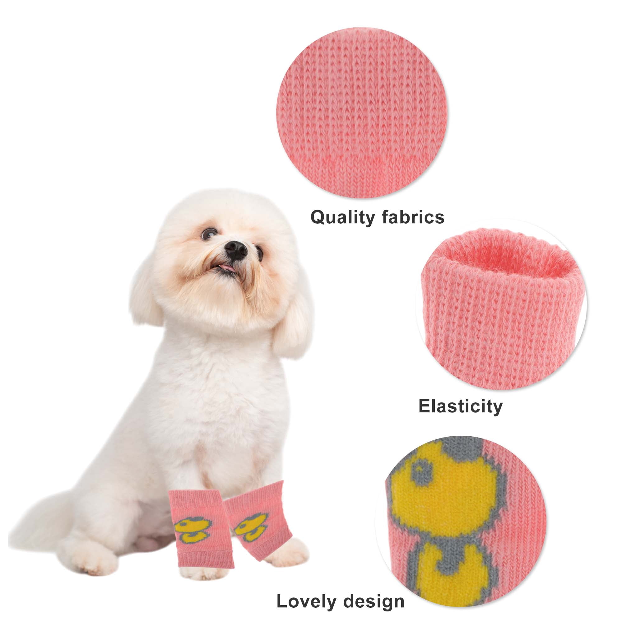 Unique Bargains Pack of 4 Dog Leg Soft Knitted Dog Socks Joint Protection Pink Pig L
