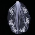 thumbnail image 2 of Simple and Elegent Crystal Beaded Short Bridal Veils with Lace Appliques (White), 2 of 3