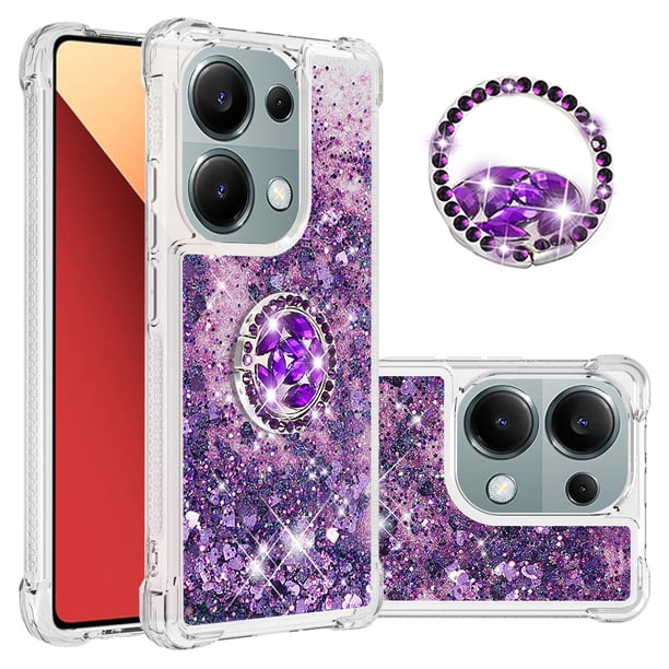 Funda para Xiaomi Redmi Note 13 Pro 4G con Brillo Líquido Flotante, Purpurina, Parachoques y Anillo Giratorio Soporte
