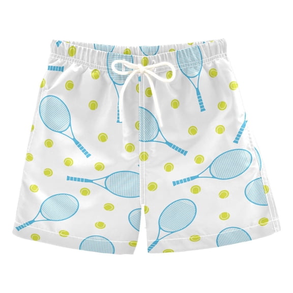 joogoo Boys Swim Trunks Blue Tennis and Yellow Balls Beach Board Shorts Drawstring Swimsuit 3T