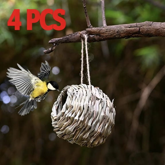 Vruelia 4Pack Hanging Bird Nest House for Outside,Hand Woven,Made Of Natural Grass for ,Balconies,Tree Trunks