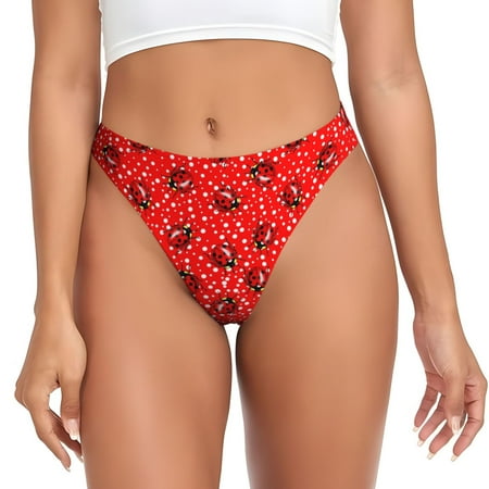 Thongs for Women - Red Ladybugs On White Dotted No Show Seamless Womens Thongs Underwear  Stretch G String Thongs for Women  Ladies Breathable Kawaii Thong Bikini Panties Briefs