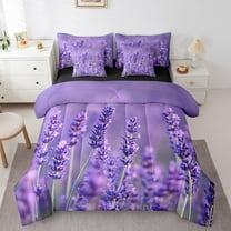 Lavender Bed in a Bag King Size Comforter Set 7 Pieces,Purple Flower Bedding Sets Nature Plants Floral Sheet Set With Comforter,Botanical Bed Set