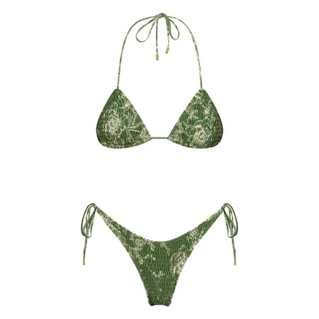 NIEWTR Women Bikini Set Two Piece Swimsuit Triangle Top Cutout Halter Low Waisted Bottom(C M)