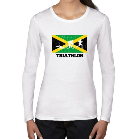 Jamaica Olympic - Triathlon Flag Silhouette Women's Long Sleeve T-Shirt