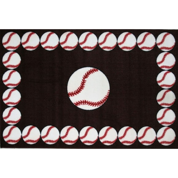 Fun Rugs Rectangle Multi-Colored Baseball Time Nylon Kids Rug