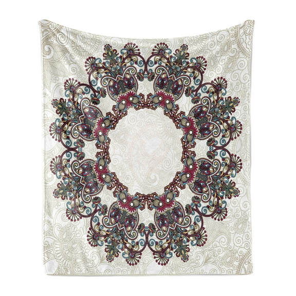 Mandala Soft Flannel Fleece Throw Blanket, Ornamental Aztec Folkloric Mandala Patterns Body Mind Mosaic Style Tribal, Cozy Plush for Indoor and Outdoor Use, 60" x 80", Multicolor, by Ambesonne