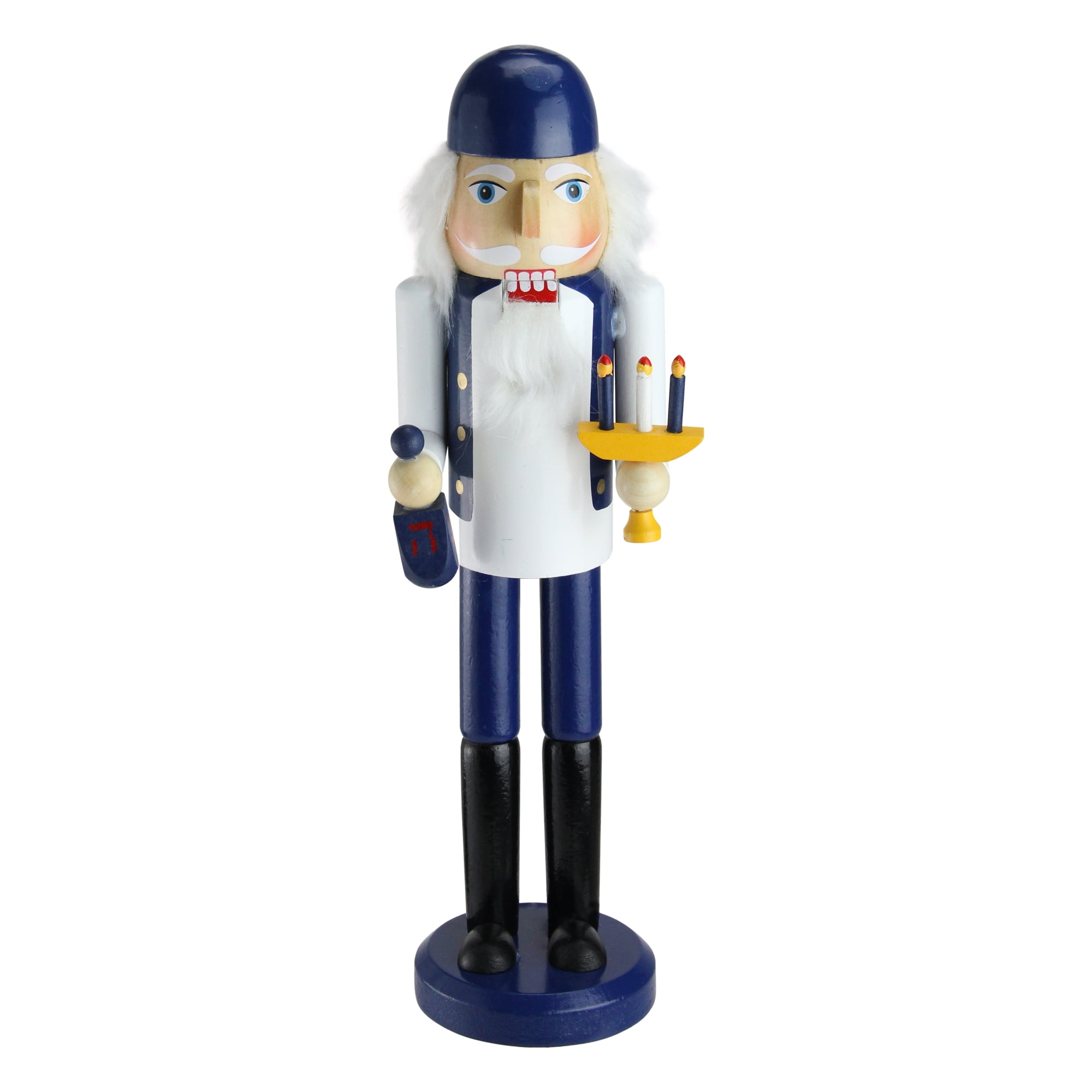 14" Wooden Hanukkah Nutcracker with Menorah and Dreidel
