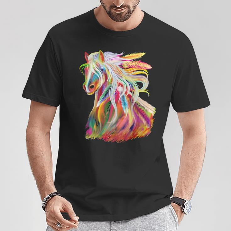 Horse Head Watercolor Cotton Tee for Unisex Adults – Equestrian Style T-Shirt for Casual Everyday Wear, Size 5XL, Color Black