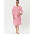 thumbnail image 2 of INSPIRE CHIC Albornoz tipo gofre para hombre, color sólido, ropa de dormir, mangas 3/4, kimono, bata de spa Rosa XS, 2 of 5