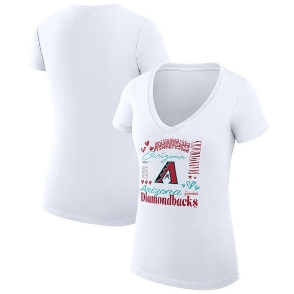 Women's G-III 4Her by Carl Banks White Arizona Diamondbacks Super-Slim Fit Lightweight Collage Team Graphic V-Neck