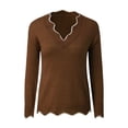 thumbnail image 4 of Lenpel Women's Lightweight Sweaters Soft V Neck Ruffle Trim Long Sleeve Knit Pullover Tops Fashion Fall Blouses, 4 of 7