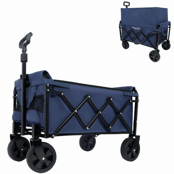 ExpandPro Foldable Utility Wagon Expandable Dual-Layer, 225lb Capacity All-Terrain Wheels, Collapsible Cart for Camping Grocery Sports Gardening Fishing, Dark Blue