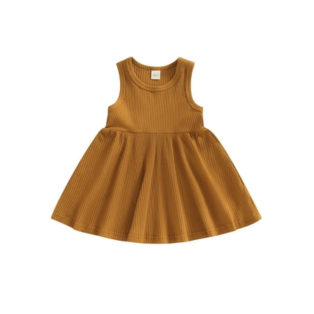 

Toddler Baby Girl Summer Dress Solid Crewneck Sleeveless Ribbed Knit Tank Dress Casual Sundress