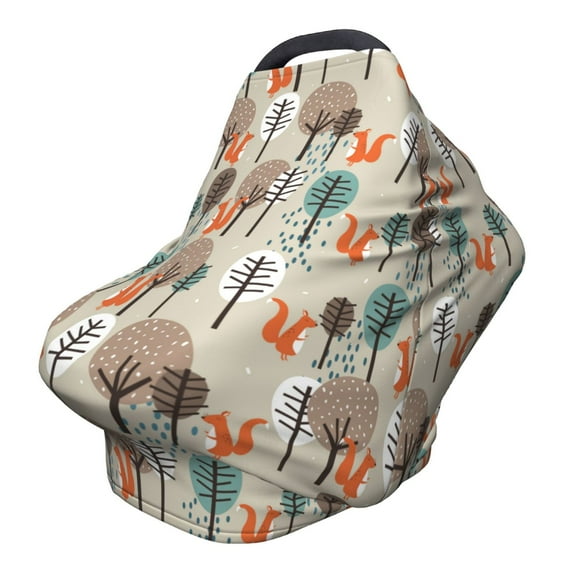 Fotbe Squirrels and Trees Pattern Car Seat Covers for Babies, Nursing Breastfeeding Cover Infant Carseat Canopy, Soft Stretchy Carrier Cover