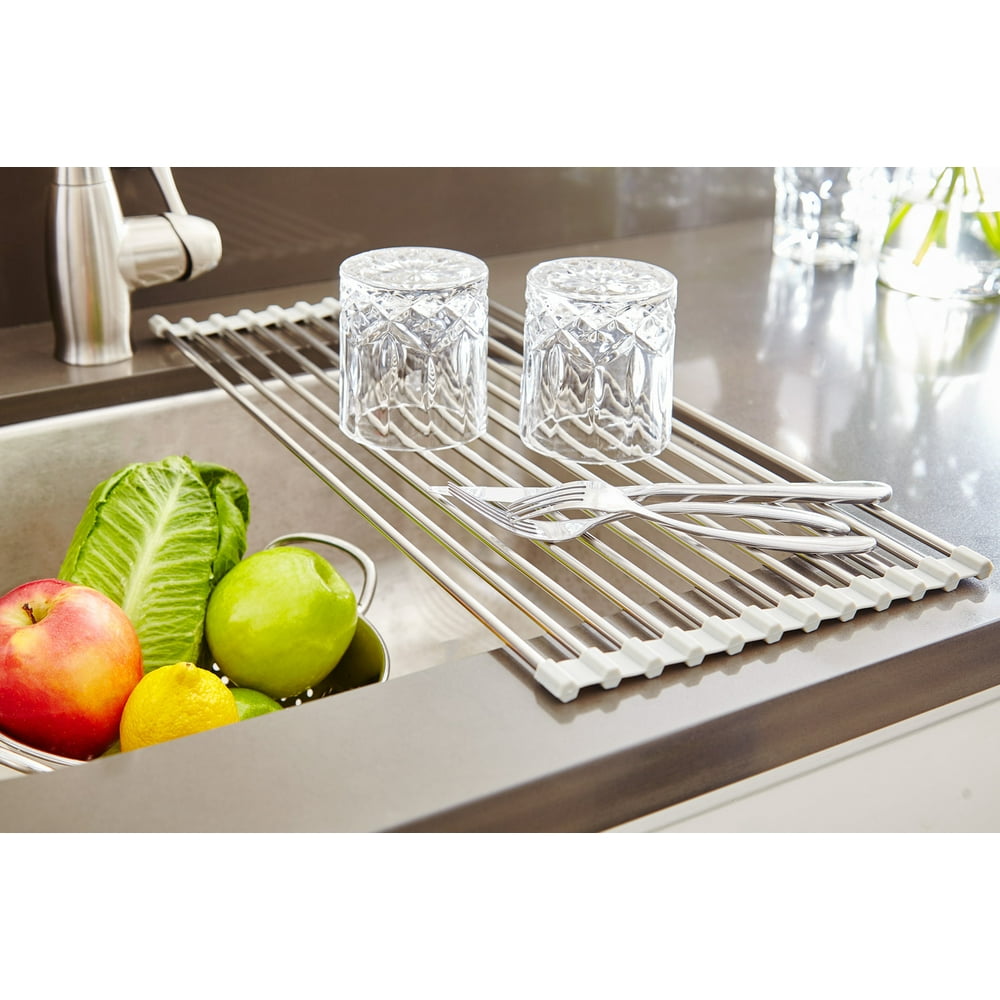 Over the Sink RollUp Dish Drying Rack 21”L x 9.5”W Grey Walmart