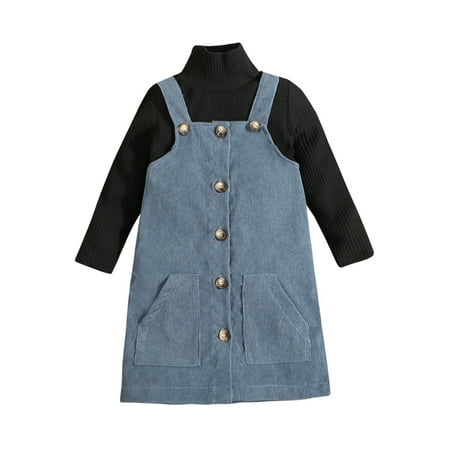 

IZhansean Toddler Baby Girl Fall Winter Clothes Long Sleeve Knitted Pullover Sweater Tops Strap Overalls Dresses Outfits Dusty Blue 4-5 Years