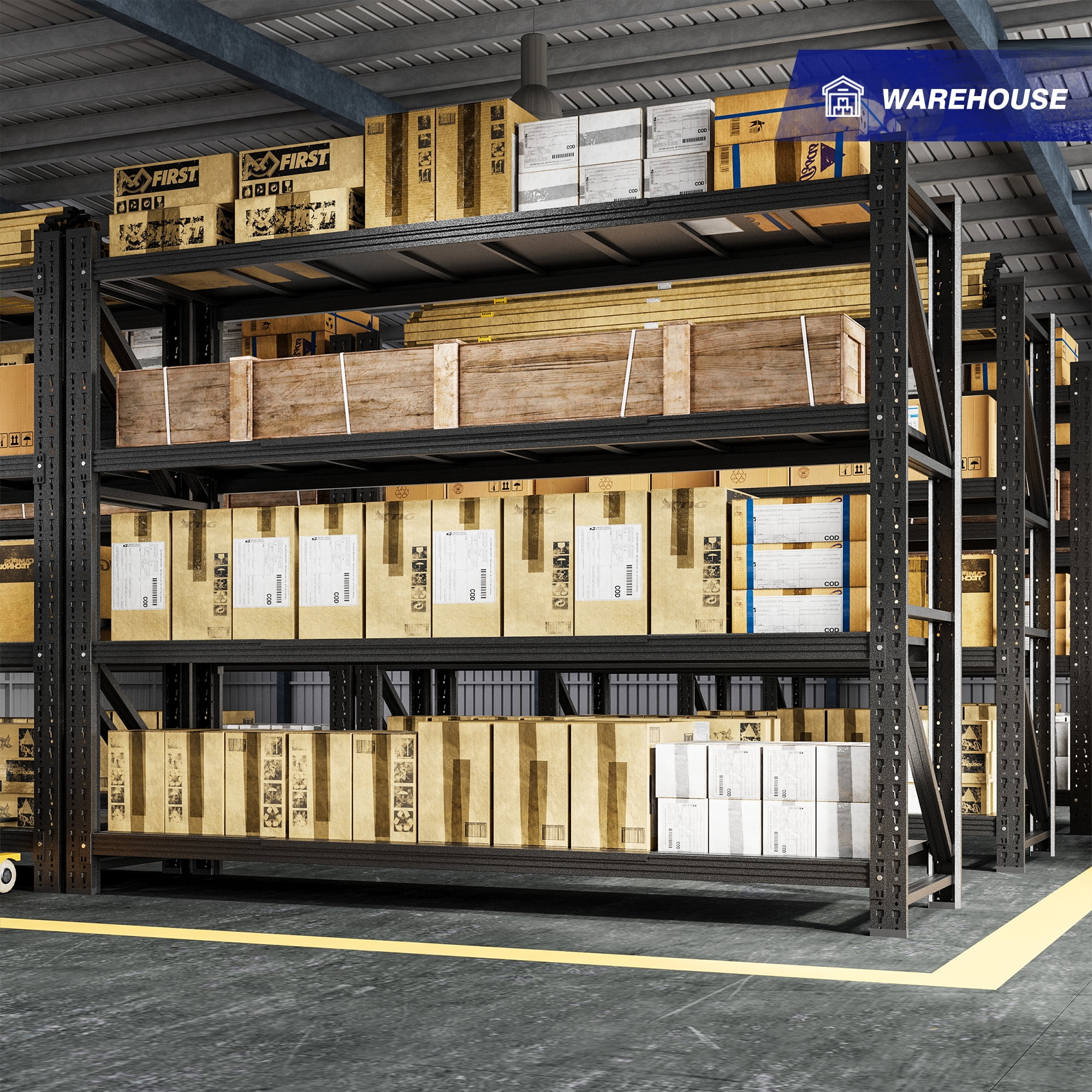 AUHUP 4-Tier Garage Storage Shelves 7000LBS Heavy Duty Metal Shelving 79" W Shelving Unit for Warehouse,Basement Industrial,Commercial Utility Rack Shelf, Black, 79"H x 79"W x 24"D