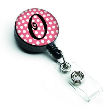 Carolines Treasures CJ1001-OBR Letter O Monogram Pink & Black Polka Dots Retractable Badge Reel