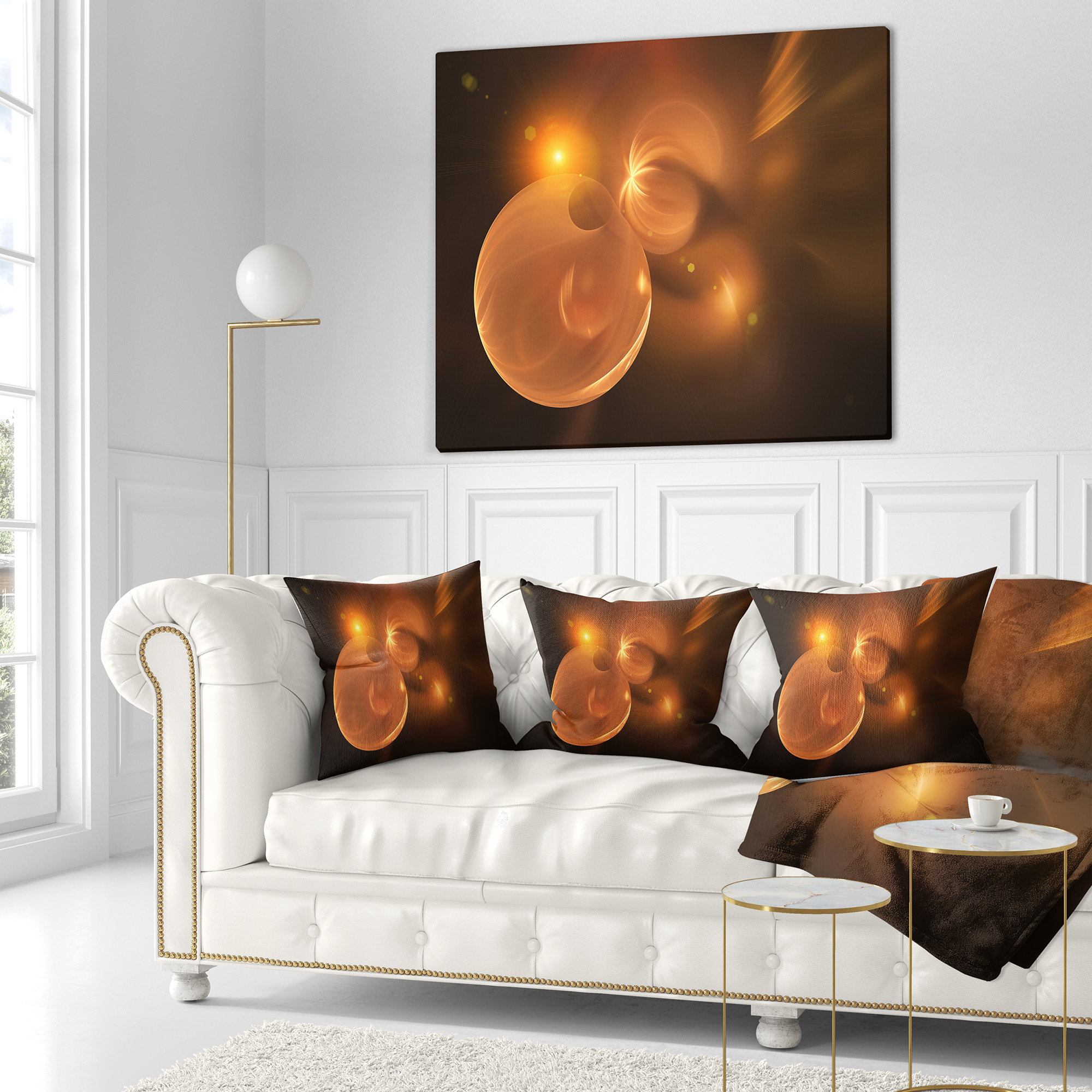 Designart Softly Glowing Circles Yellow - Abstract Throw Pillow - 18x18