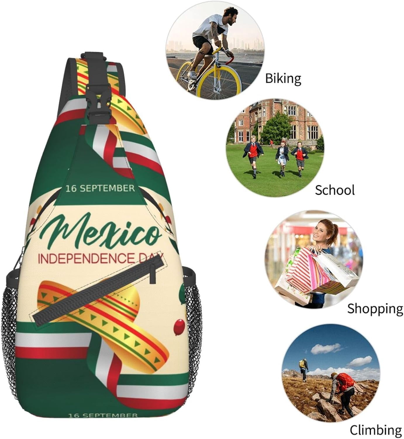 Mexico Hispanic Mexico Independence Day 2023 Sling Bag Crossbody Hiking Travel Chest Bags Backpack Shoulder Daypack for Women Men