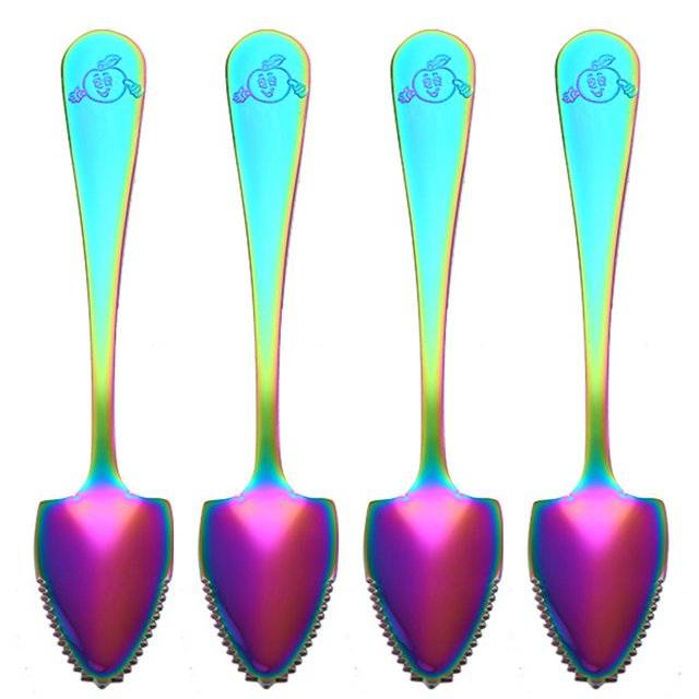 Coofit 4PCS Fruit Spoon Sawteeth Stainless Steel Spoon Flatware Spoon for Grapefruit
