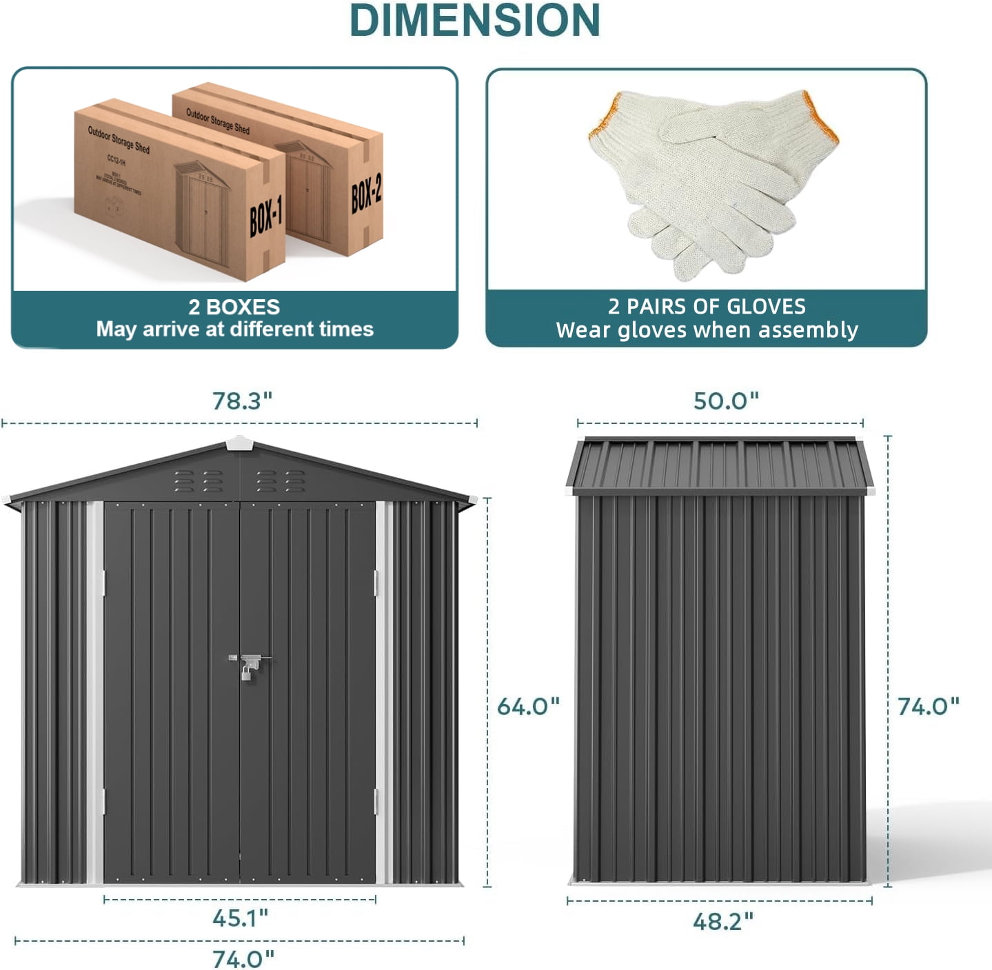 Lofka 6x4 FT Outdoor Storage Shed Lockable Weatherproof Garden Tool Shed Dark Grey