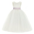 thumbnail image 2 of Ekidsbridal Ivory V-Back Satin Flower Girl Dresses with Pretty Colored Sash for Toddlers Formal Photoshoot Birthday Party Gown 219T 8, 2 of 3