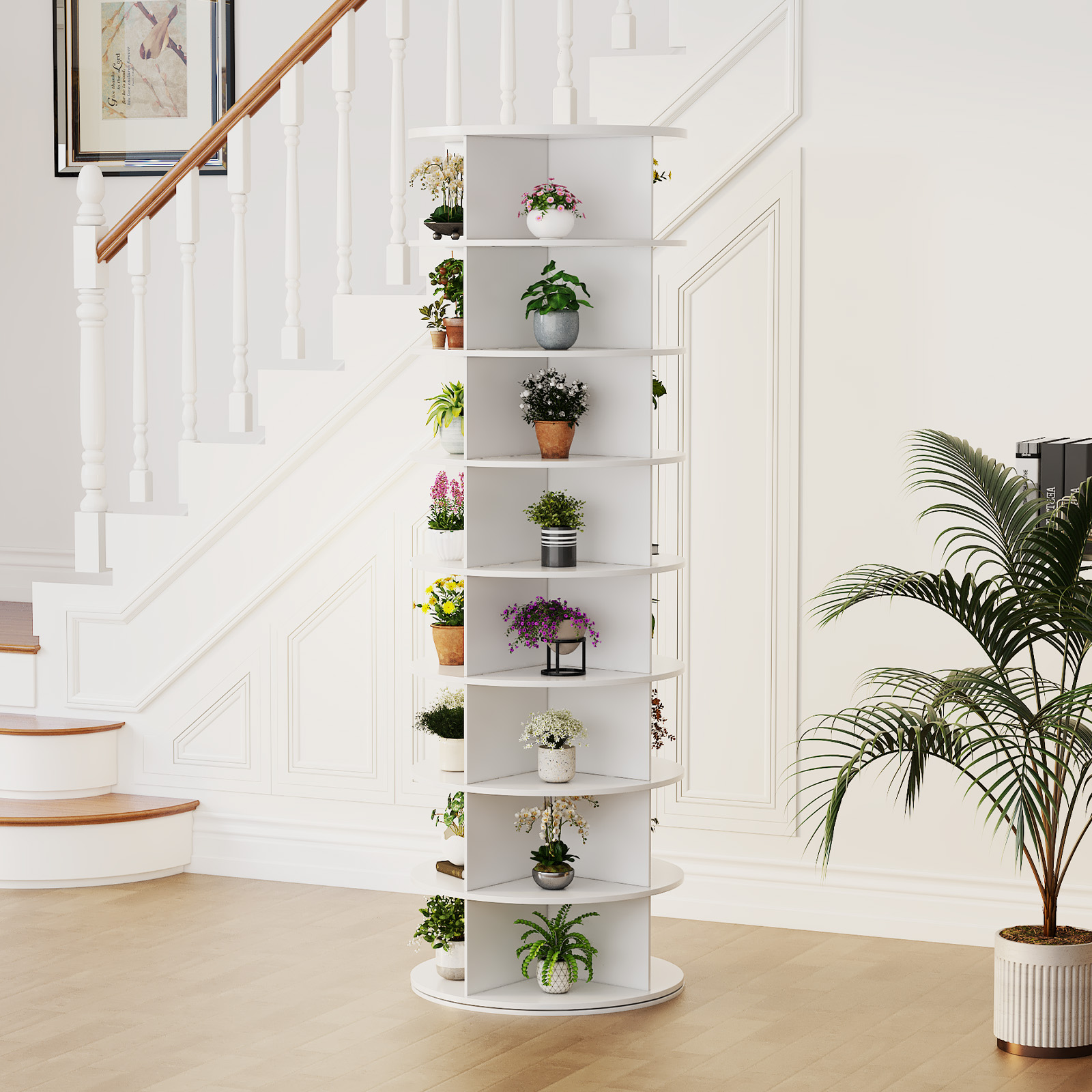 AECOJOY 8-Tier Rotating Shoe Rack, 360° Spinning Organizer for Closet Storage, White