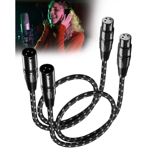 Cables XLR GLANICS cortos de 60 cm, paquete de 2 unidades para grabación de micrófonos