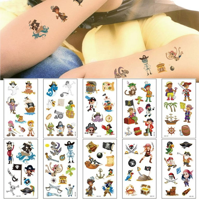 Temporary Tattoo Stickers Kids Tattoos/10 Sheets Temporary Tattoos for Kids/Pirate  Stickers/Pirate Party/Kids Temporary Tattoos 10 Sheets Pirate Tattoos  Waterproof Temporary Tattoo for Children Kids 