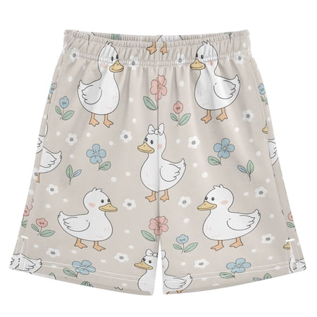 Duck Flower Pattern Athletic Shorts Breathable with Comfort Fit Drawstring Casual Sweatshorts Large
