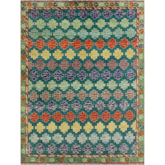 Balochi Gracie Teal Green/Purple Rug, 4'10" x 6'7"