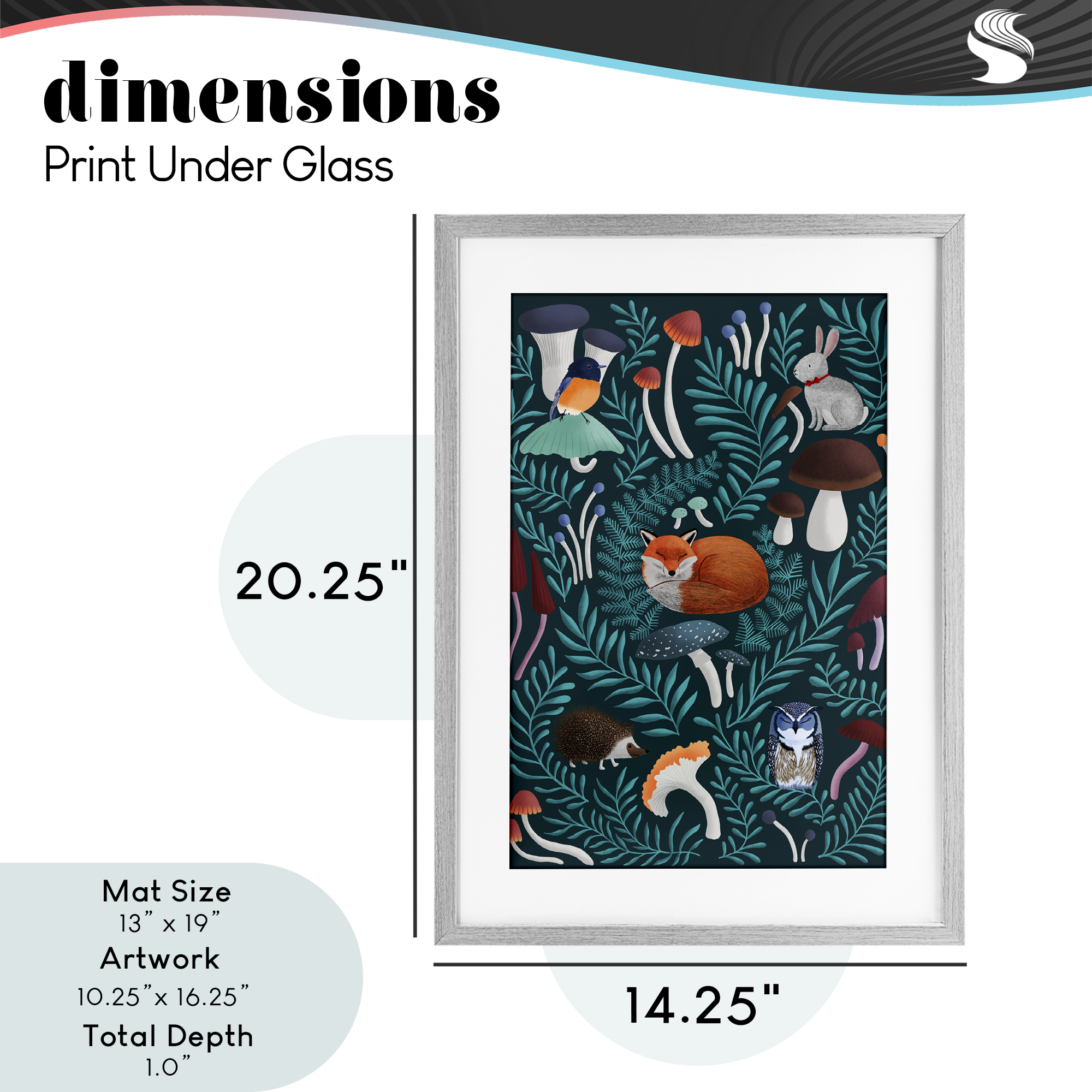 Woodland Animals & Botanical Sprigs Gray Framed Print Under Glass, design by Metka Hiti