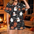 thumbnail image 2 of Halloween Silk Pajamas Women Casual Halloween Print Short Sleeve Top With Shorts Pajama Out Two Piece for Women Comfortable Set Everyday Loungewear Spring Autumn White XXL, 2 of 7