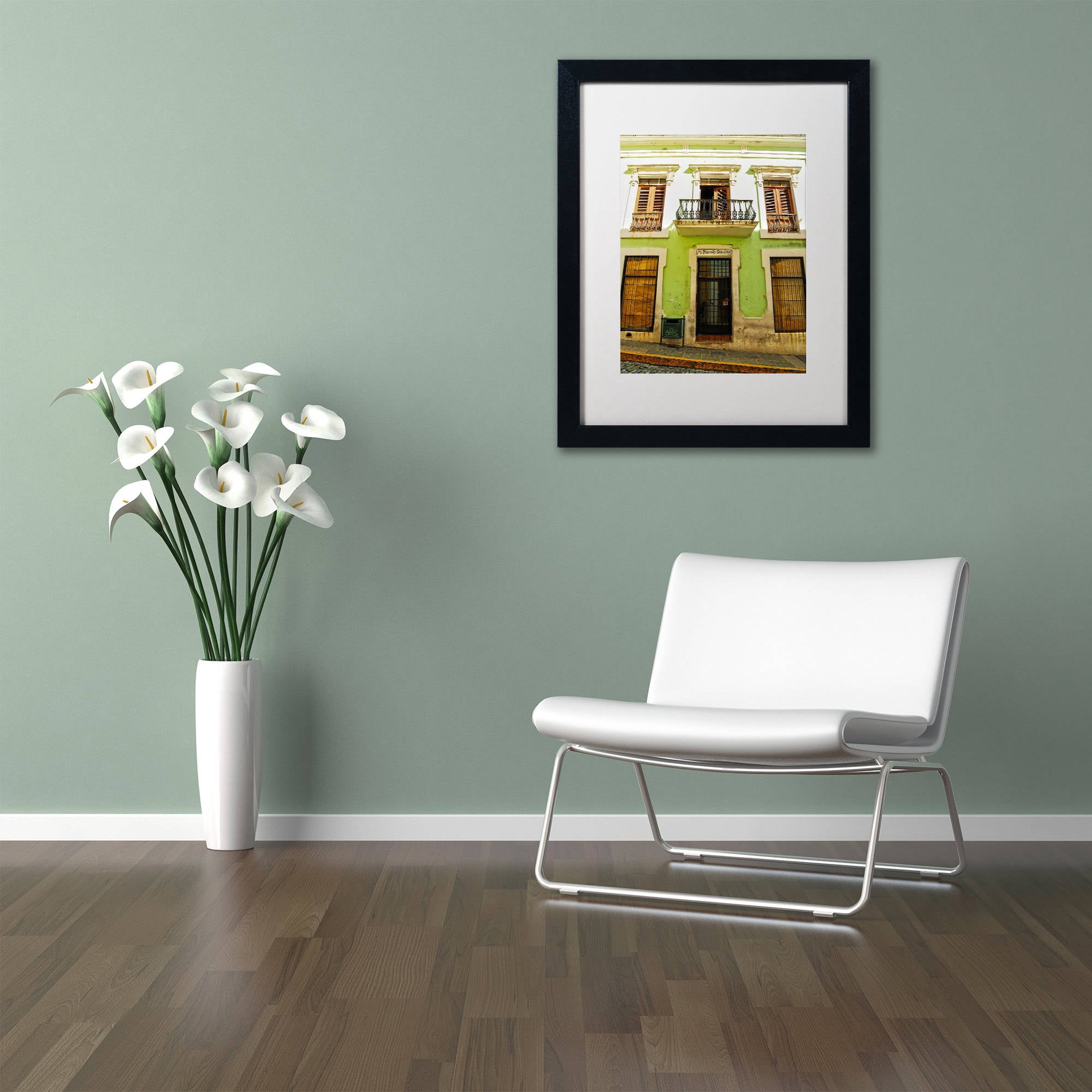 Trademark Fine Art "Old San Juan 5" Canvas Art by CATeyes, White Matte, Black Frame