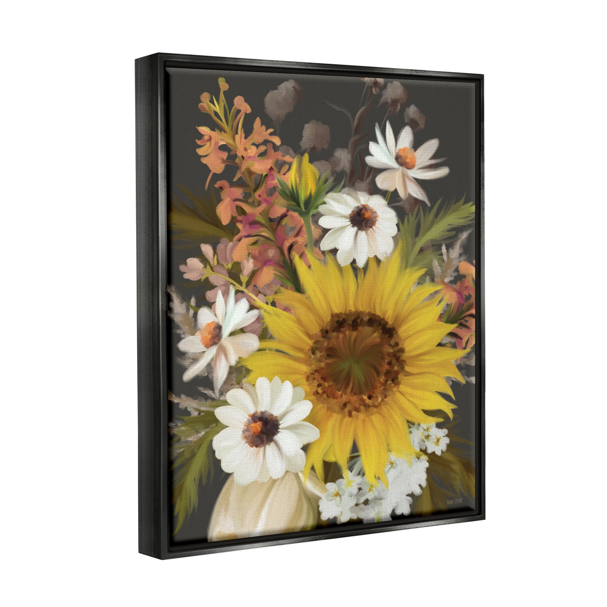 Stupell Industries Vintage Rural Florals Botanical & Floral Painting Black Floater Framed Canvas Art Print Wall Art, 17 x 21