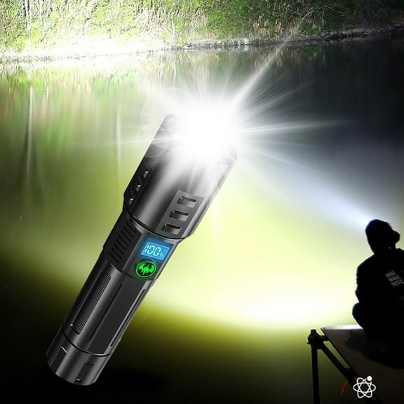 karymi Intelligent Digital Display LED Flashlight USB Rechargeable High Power Flashlight Telescopic Zoom Portable Work Hand Lamp Gifts for Women