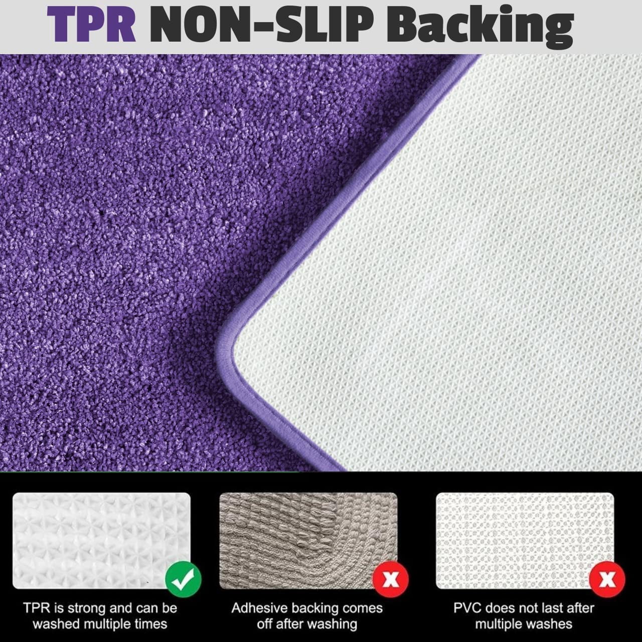 Yafa Home Fashion 2 Piece Solid Microfiber Soft Bathroom Rug Set, Non-Slip TPR Backing