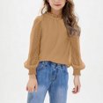 thumbnail image 2 of DJskiyers Girls Trendy Shirts Swiss Dot Chiffon Blouses Frill Neck Loose Fit Tops Puff Long Sleeve Dressy Tshirts Breathable Casual Tees, 2 of 7