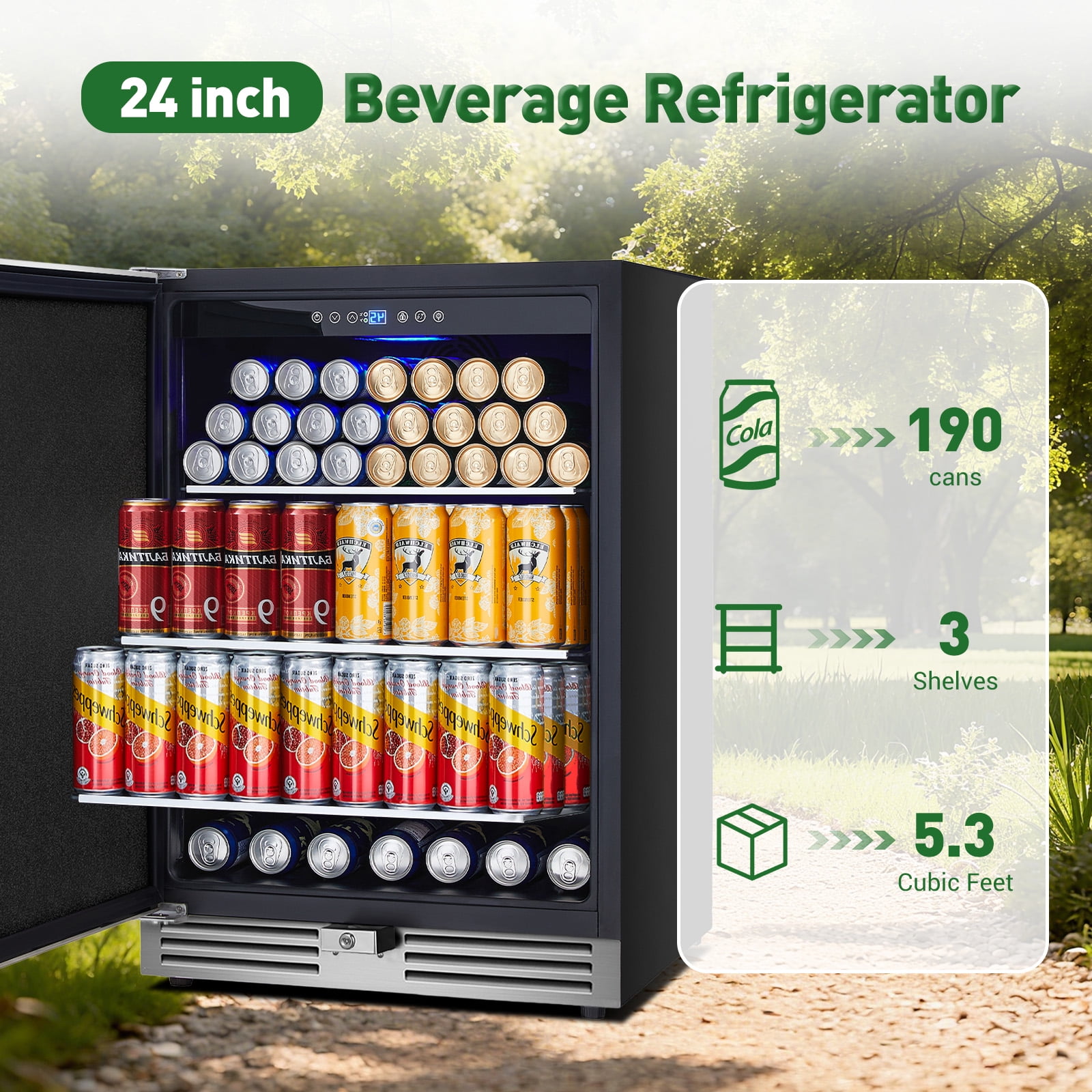 TITTLA 24 Inch Beverage Refrigerator, 210 Can Beverage Fridge for Beer Wine Soda, Beverage Cooler Built-in and Drink Fridge