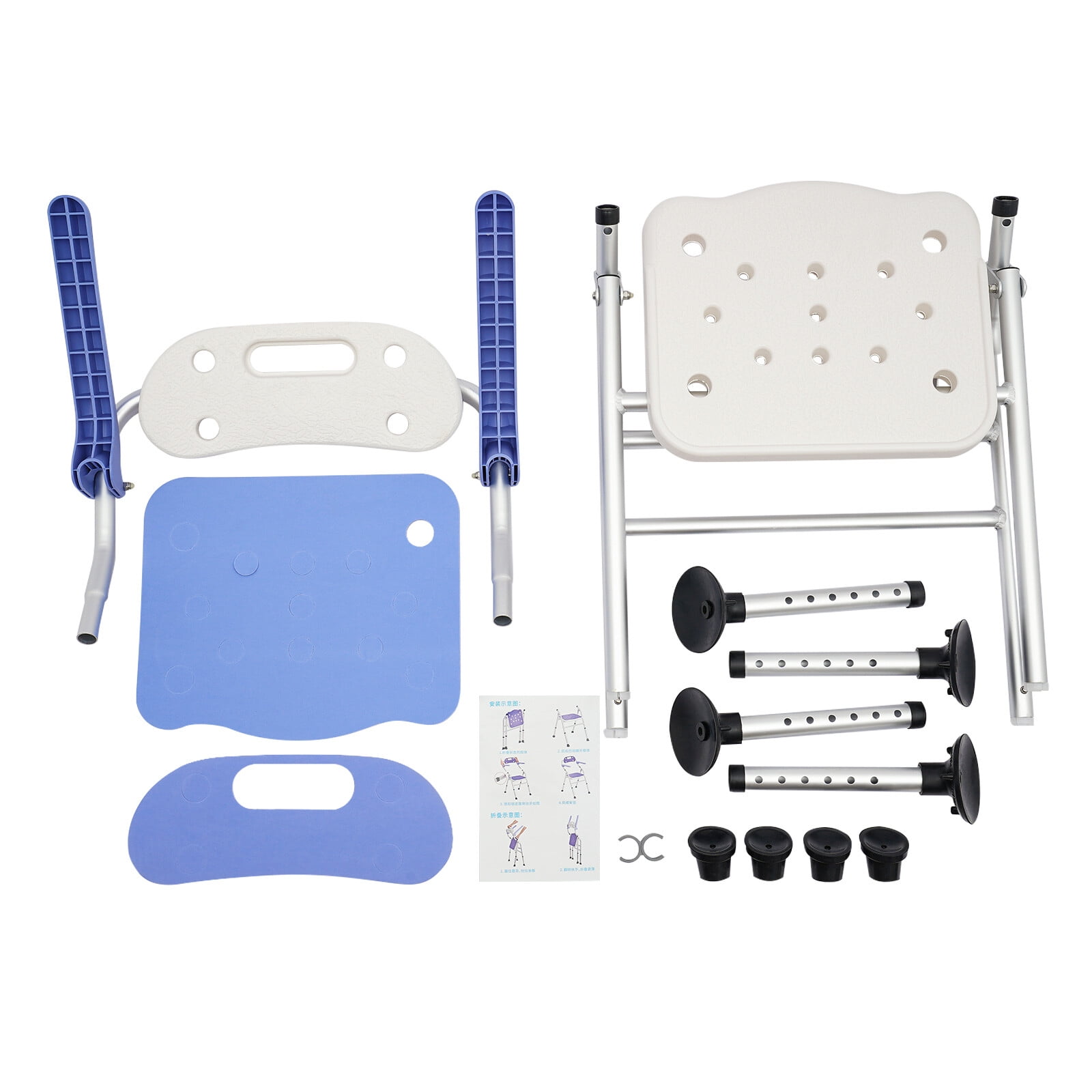 330lbs Folding Shower Chair Aluminum Alloy Adjustable Bath Seat with Back & Arms