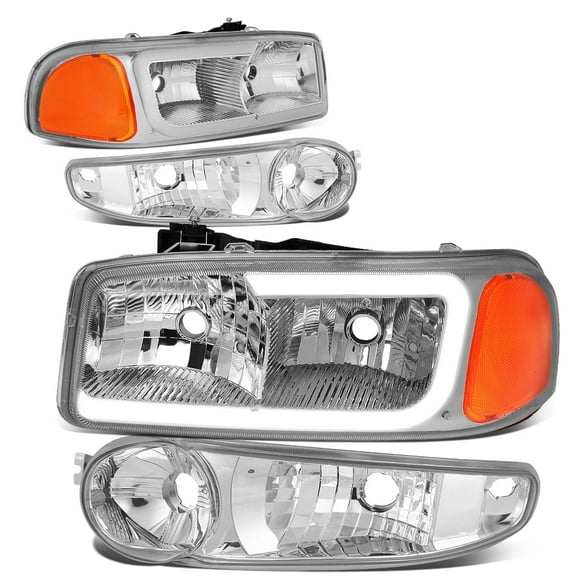 DNA Motoring LED DRL Headlight Bumper Lamp for 2000-2006 GMC Yukon Sierra Denali, Chrome/Amber