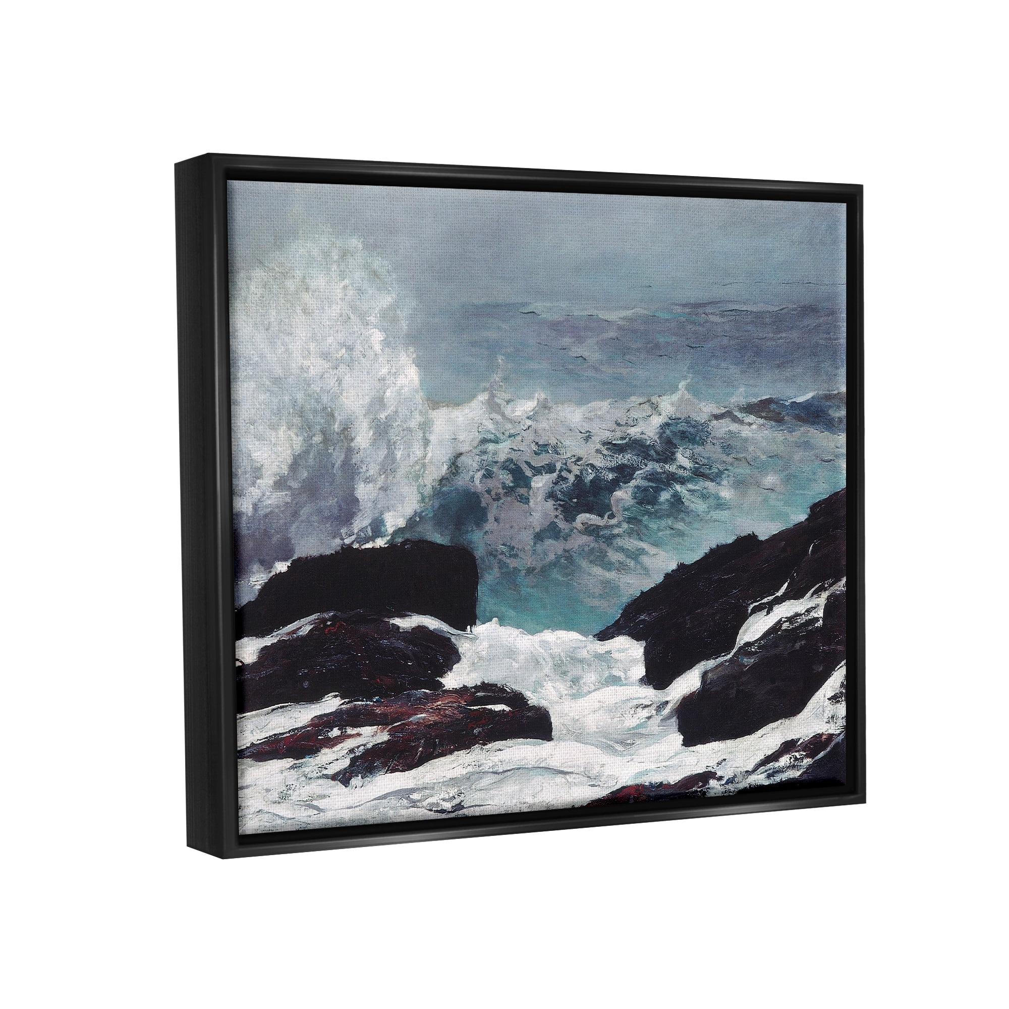 Stupell Industries Crashing Waves Ocean Rocks Cliffs Rough Waters Painting Metallic Gold Floating Framed Canvas Print Wall Art, Design by Lettered and Lined
