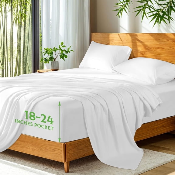 100% Viscose Derived from Bamboo Extra Deep Pocket Sheets Up to 24 Inches Ultra Soft Cooling King White