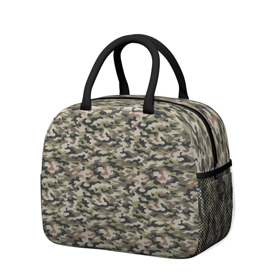 Insulated Lunch Bag for Women, Floral Print Oxford Fabric Lunch Box, Leakproof Thermal Cooler Tote for Work, School & Picnic, Camo, Camouflage Print